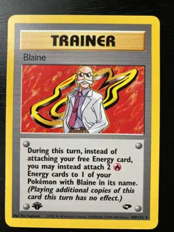 Pokemon Non-Holo RARE Gym Challenge 1st Edition Trainer Blaine 100/132 N/M Cond. - Image 1