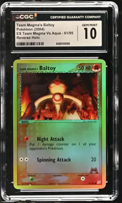 CGC 10 Team Magma's Baltoy EX Team Magma Vs Aqua 61/95 Reverse Holo Pokemon Card - Image 1