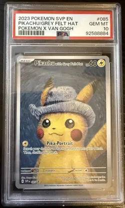 2023 Pokemon SVP En Pokemon X Van Gogh #085 Pikachu Grey Felt Hat PSA 10 - Image 1