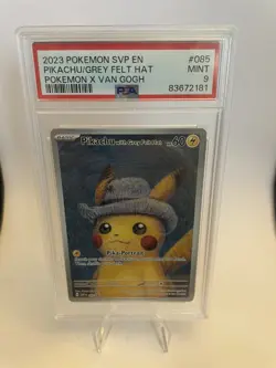 2023 Pokemon SVP En Pokemon X Van Gogh #085 Pikachu Grey Felt Hat PSA 9 - Image 1