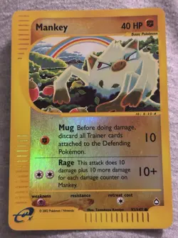 Pokemon Card Mankey 92/147 Reverse Holo Foil Aquapolis LP - Image 1