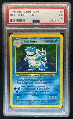1999 Pokemon Unlimited Blastoise Rare Holo #2/102 PSA 5 - Image 1