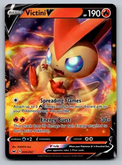 Pokemon Victini V Ultra Rare SWSH01: Sword & Shield Base Set 025/202 NM - Image 1