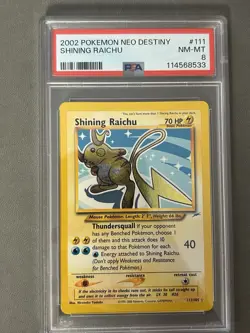 Pokemon Shining Raichu Neo Destiny Unlimited Holo Secret Rare #111 PSA 8 - Image 1