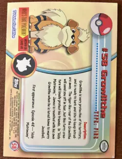 1999 pokemon card #58 GROWLITHE Fire Type - Image 2