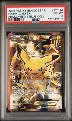 2016 POKEMON XY BLACK STAR PROMO RED & BLUE COLL FULL ART/PIKACHU EX PSA 8 - Image 1