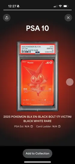 Pokemon: Black Bolt White Flare - Victini 171/086 BWR Red Monochrome PSA 10 GEM - Image 3
