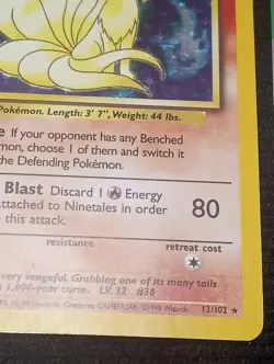 Ninetales 12/102 - HOLO RARE - BASE SET - VINTAGE WOTC POKEMON CARD - LP - Image 4