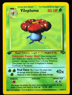 1st Edition Vileplume 15/64 NM-Mint Jungle Pokemon Card - Image 1