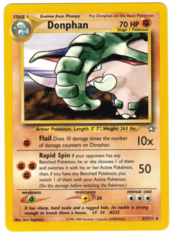 Donphan 21/111 Neo Genesis Regular Rare Vintage Pokemon Card - Image 1
