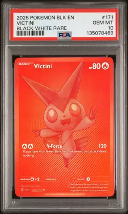 2025 POKEMON BLK EN-BLACK BOLT BLACK WHITE RARE #171 VICTINI PSA 10 - Image 1