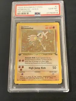 Pokemon Fossil 1st Edition 1999 Pokemon Fossil Hitmonlee Holo 1st Ed PSA 10 (091 - Image 1