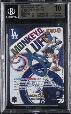 2025 ONE PIECE PROMOS LA DODGERS ATTENDANCE GIVEAWAY MONKEY D. LUFFY BGS 10 - Image 1