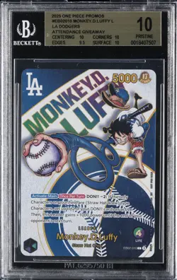 2025 ONE PIECE PROMOS LA DODGERS ATTENDANCE GIVEAWAY MONKEY D. LUFFY BGS 10 - Image 1