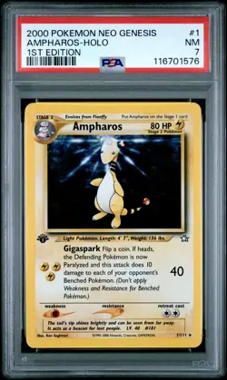 2000 POKEMON NEO GENESIS 1ST EDITION #1 AMPHAROS-HOLO PSA 7 NM - Image 1