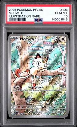 2025 POKEMON PFL EN-PHANTASMAL FLAMES ILLUSTRATION RARE #106 MEOWTH PSA 10 - Image 1