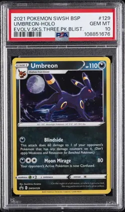 2021 POKEMON SWSH BLACK STAR PROMO #129 UMBREON-HOLO PSA 10 - Image 1
