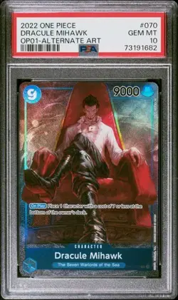 One Piece CCG Dracule Mihawk Alternate Art OP01-070 Pre-errata PSA 10 Gem Mint - Image 1