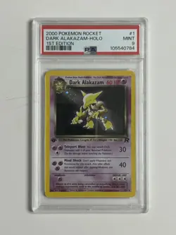 2000 Pokemon Dark Alakazam Team Rocket 1st Edition Holo Rare #1 PSA 9 Mint - Image 1