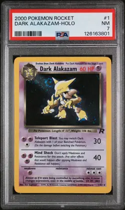 2000 POKEMON ROCKET #1 DARK ALAKAZAM-HOLO PSA 7 - Image 1