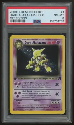 2000 Pokemon Dark Alakazam Team Rocket 1st Edition Holo #1 PSA 8 - Image 1