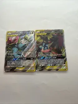 Tag Team GX Lot (2) NM Celebi & Venusaur + Greninja & Zoroark Pokemon Cards - Image 1