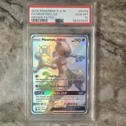 2019 POKEMON SUN & MOON HIDDEN FATES #SV59 FULL ART/MEWTWO GX PSA GEM MINT 10 - Image 1