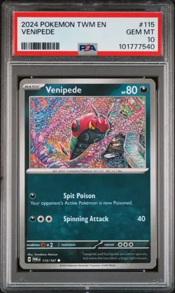 PSA 10 - 2024 POKEMON TWM EN- 115 VENIPEDE | TOMOKAZU KOMIYA | POP 1 - Image 1