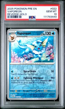PSA 10 - 2025 POKEMON PRE EN PRISMATIC 022 VAPOREON | REVERSE HOLO | POP 15 - Image 1