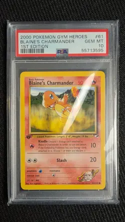 2000 POKEMON GYM HEROES 1ST ED #61 BLAINE'S CHARMANDER PSA 10 - Image 1