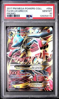 2017 POKEMON MEGA POWERS COLLECTION PROMO #55A FULL ART/M LUCARIO EX PSA 10 - Image 1