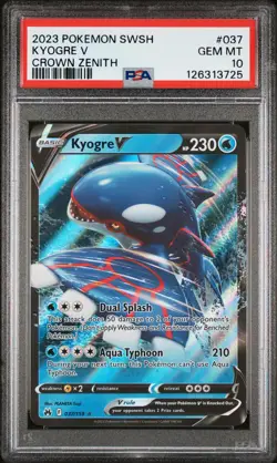PSA 10 - 2023 POKEMON SWORD AND SHIELD CROWN ZENITH 037 KYOGRE V - Image 1