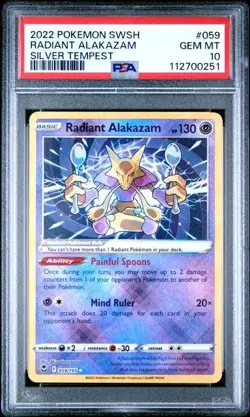 PSA 10 - 2022 POKEMON SWORD & SHIELD SILVER TEMPEST 059 RADIANT ALAKAZAM - Image 1