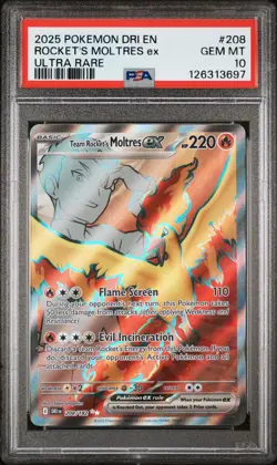 PSA 10 - 2025 POKEMON DRI EN-DESTINED RIVALS 208 ROCKET'S MOLTRES EX - Image 1