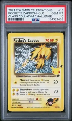PSA 10 - 2021 POKEMON CELEBRATIONS CLASSIC COLLECTION 15 ROCKET'S ZAPDOS-HOLO - Image 1
