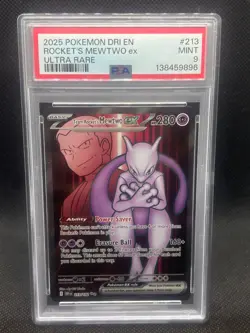 2025 PSA 9 MINT Pokemon TCG Card Team Rocket's Mewtwo ex Destined Rivals 213/182 - Image 1