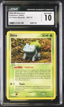 CGC 10 GEM MINT Ditto [Bulbasaur] 2005 EX Delta Species 36/113 Pokemon Card - Image 1