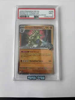 2025 POKEMON DESTINED RIVALS POKEMON CENTER #096 TEAM ROCKET'S TYRANITAR PSA 9 - Image 1