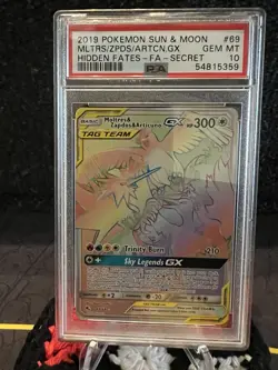 2019 POKEMON SUN & MOON HIDDEN FATES SECRET FA/MOLTRES ZAPDOS ARTICUNO GX PSA 10 - Image 1
