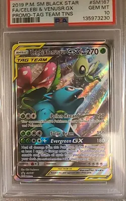 2019 Pokemon Sun & Moon Celebi & Venusaur GX SM167 Black Star Promo PSA 10 - Image 1