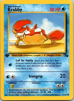 Krabby 51/62 Fossil 1st Edition LP Pokemon Card TCG - Image 1