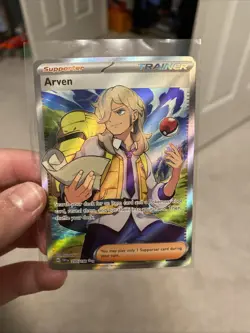 Pokemon TCG Scarlet & Violet Arven Trainer Full Art Ultra Rare Holo Card 235/198 - Image 1
