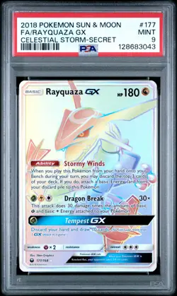 2018 POKEMON SUN & MOON CELESTIAL STORM SECRET #177 FULL ART/RAYQUAZA GX PSA 9 - Image 1