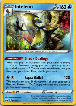 Inteleon - 058/202 - Pokemon Sword & Shield Base Set Cosmos Holo Rare Card NM - Image 1