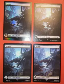 4X MTG,MAGIC, LAND, SWAMP, NM #0302, FIN, 3 REGULAR , 1 FOIL FINISH, NM, PLAYSET - Image 1