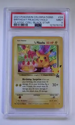 2021 POKEMON CELEBRATIONS BIRTHDAY PIKACHU-HOLO COLL-BLACK STAR #24 MINT 9 - Image 1