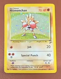 POKEMON TCG HITMONCHAN 8/130 RARE HOLO BASE SET 2 NR MINT NO PLAY PACK TO FOLDER - Image 1