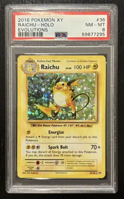 2016 Pokemon XY Evolutions - Raichu Base Set Holo #36 PSA 8, NM-MT - Image 1
