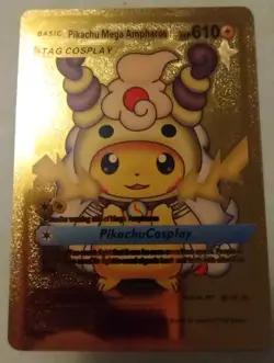 Pokemon Pikachu Fan Art Card Mega Ampharos Gold Foil Holo Fanart - Image 1