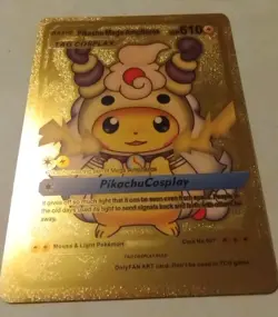Pokemon Pikachu Fan Art Card Mega Ampharos Gold Foil Holo Fanart - Image 2